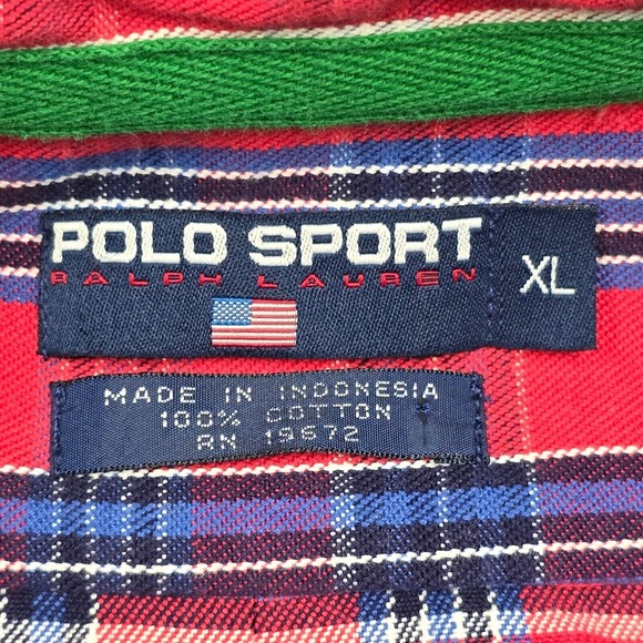 Polo Sport Ralph Lauren Mens XL Red Blue‎ Plaid Long Sleeve Button Cotton Twill - Picture 7 of 13